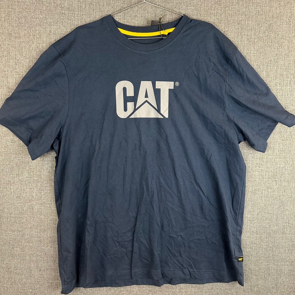 CAT Caterpillar Mens Relaxed Fit T Shirt‎ Blue Rubber Print Logo Tagless XXL